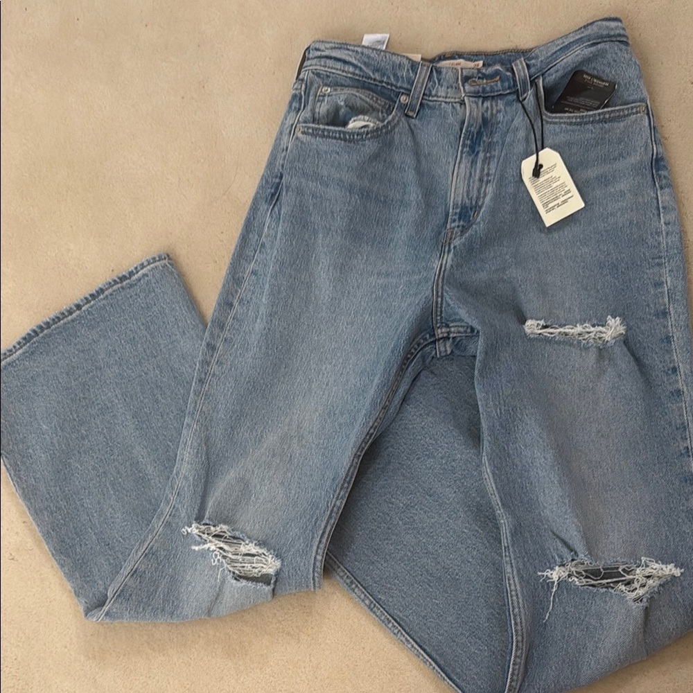 Blue Distressed Flare Jeans